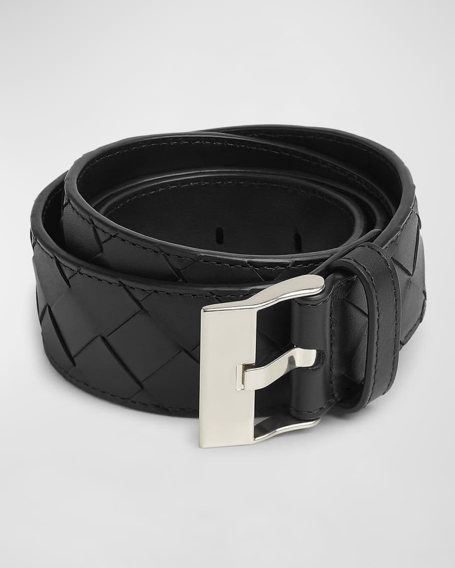 Mens Watch-Buckle Intrecciato Leather Belt Product Image