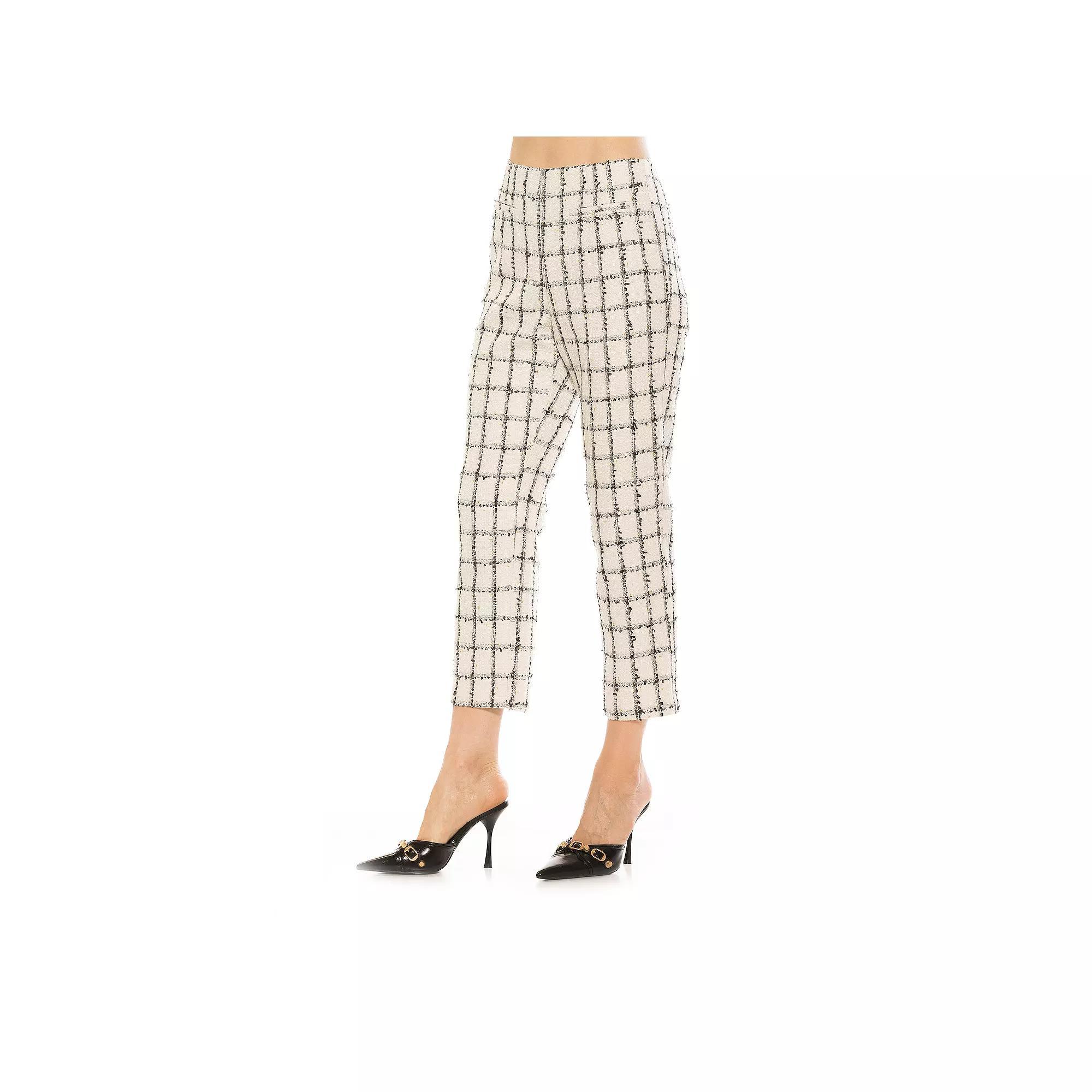 Women's ALEXIA ADMOR Clio Tapered Pants with Contrast Welt Pocket Detail, Size: 4, Ivory Plaid Product Image
