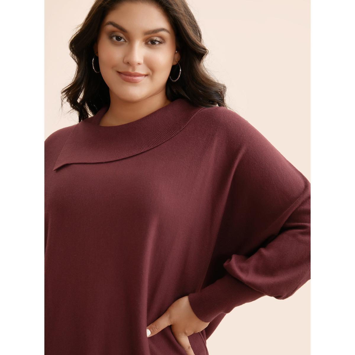 Plus Size Supersoft Essentials Asymmetrical Neck Dolman Sleeve Pullover Scarlet Women Casual Loose Long Sleeve Asymmetrical Neck Everyday Pullovers BloomChic 28/5X Product Image