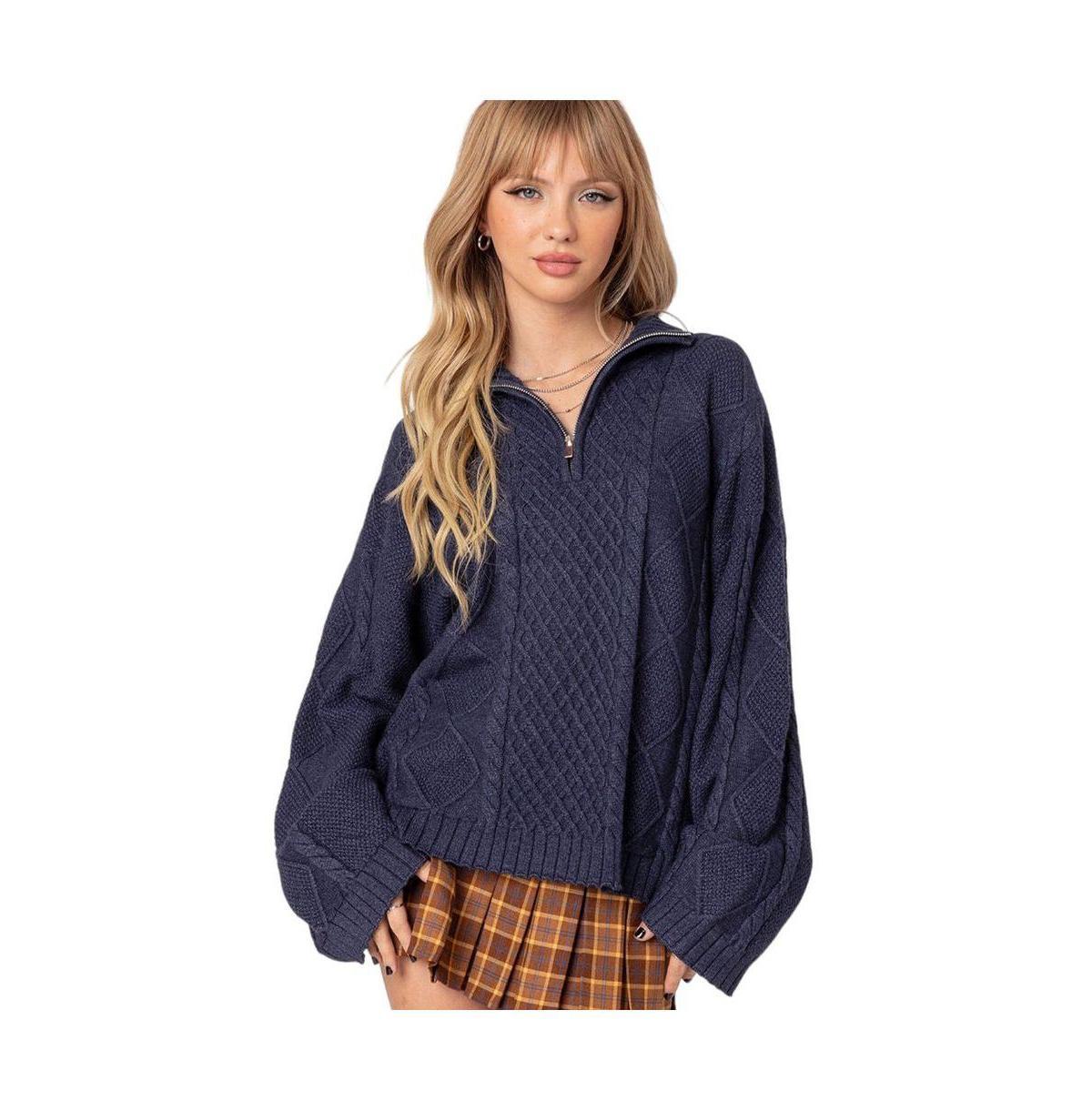 Edikted Oversized Quarter Zip Cable Knit Sweater Product Image