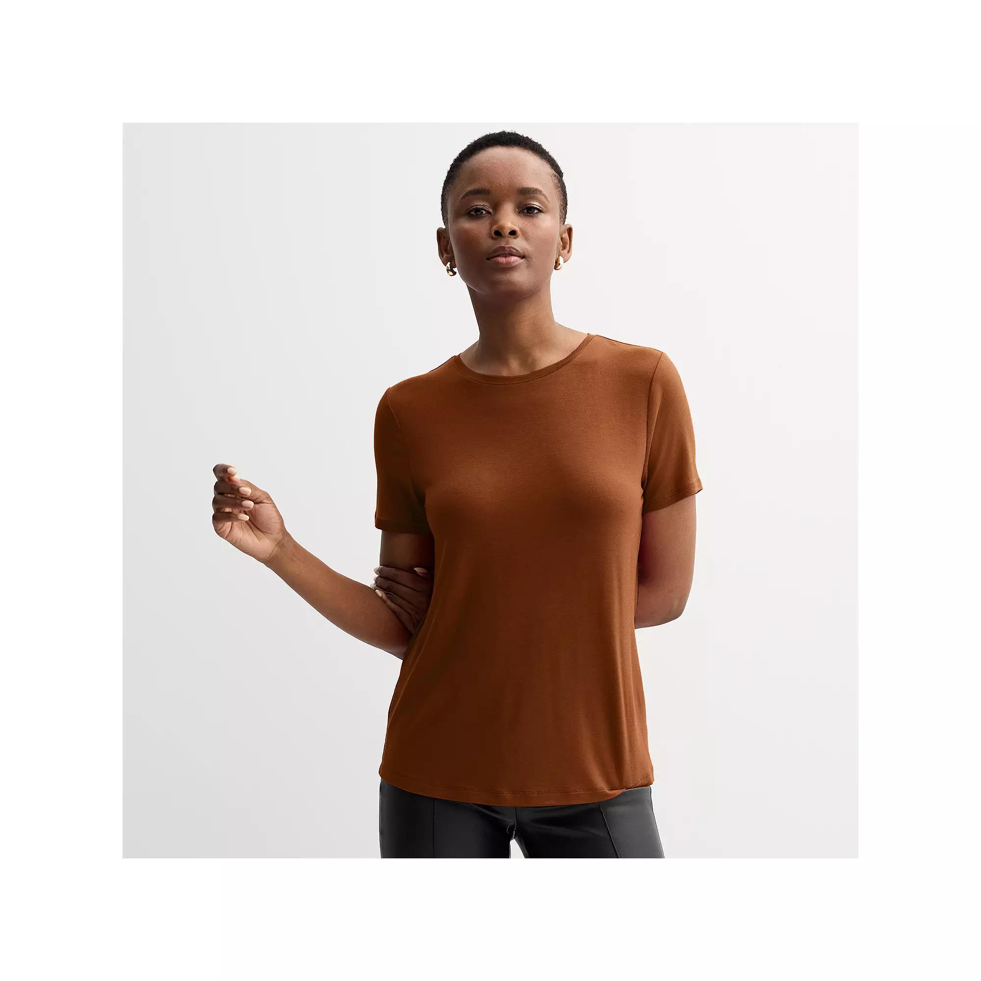 Petite Nine West Essential Crewneck Tee, Women's, Size: Small Petite, Bittersweet Brown Product Image