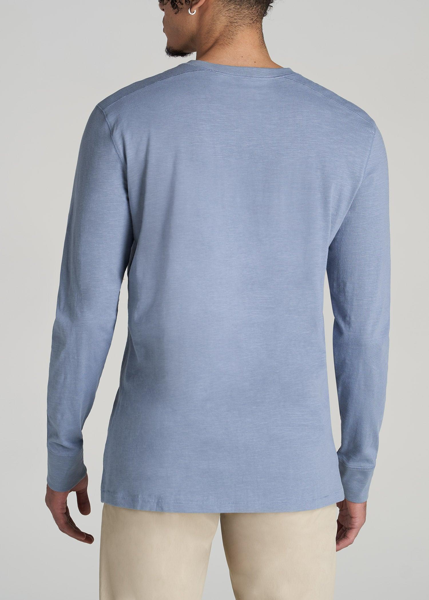 Men's Tall Three Button Long Sleeve Slub Henley in Chambray Product Image