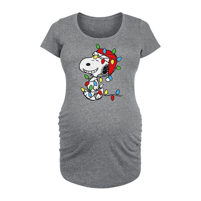 Maternity Peanuts Snoopy Xmas Lights Graphic Tee, Womens Grey Gray Product Image