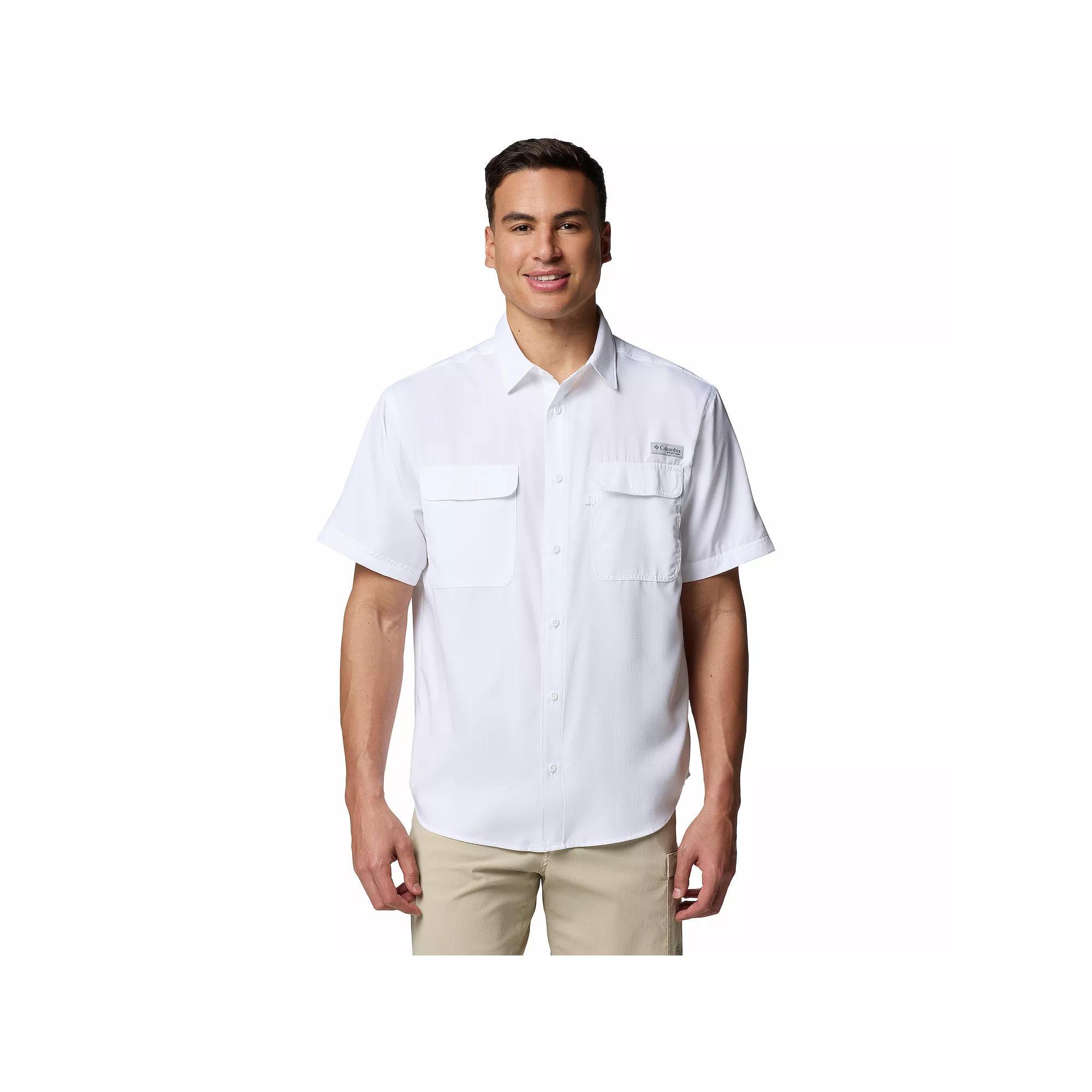 Men's Columbia PFG Backwater Short Sleeve Shirt, Size: Large, White Product Image