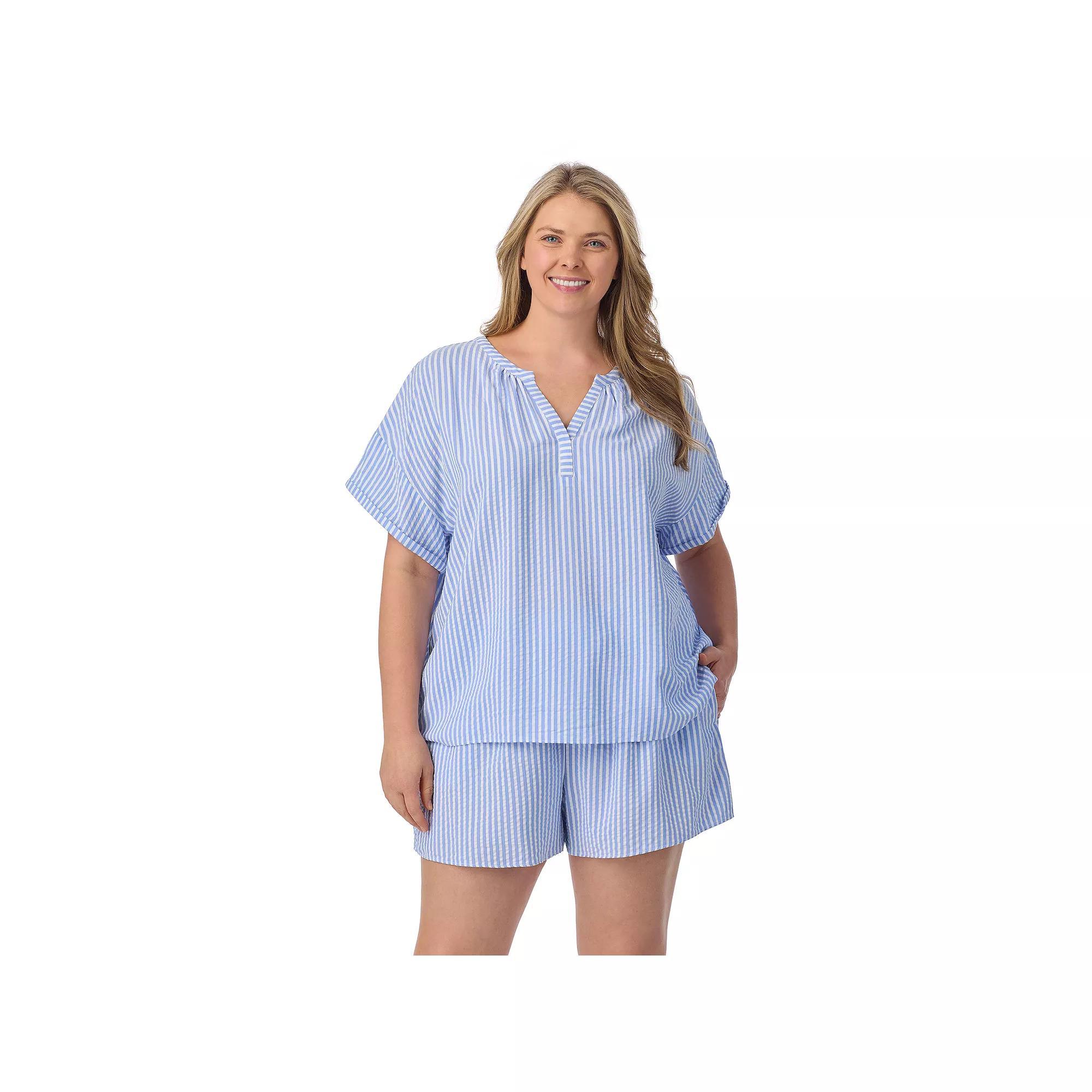Plus Size Draper James 2-Piece Seersucker Short Sleeve Pajama Top & Pajama Shorts Set, Women's, Size: 3XL, Blue Stripe Product Image