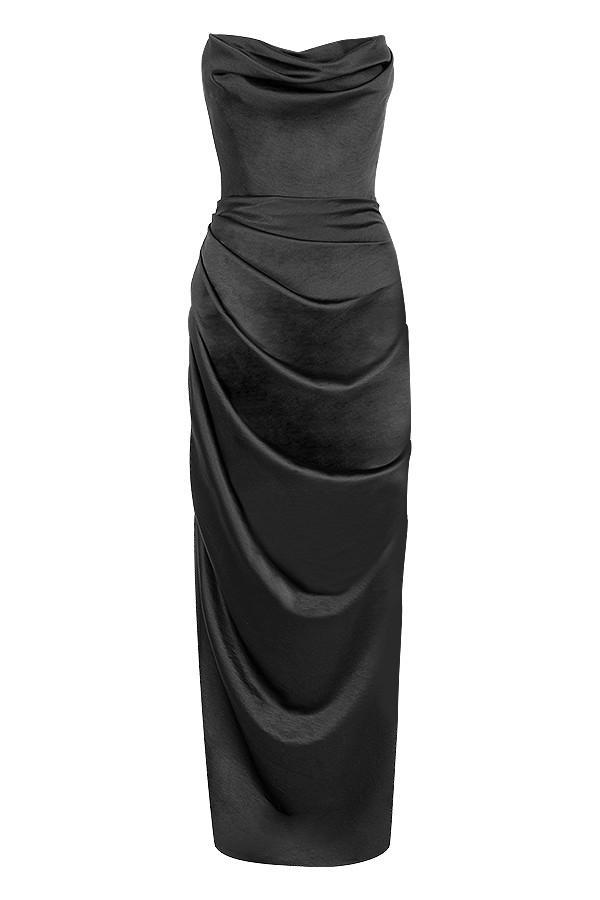 Adrienne Black Satin Strapless Corset Maxi Product Image