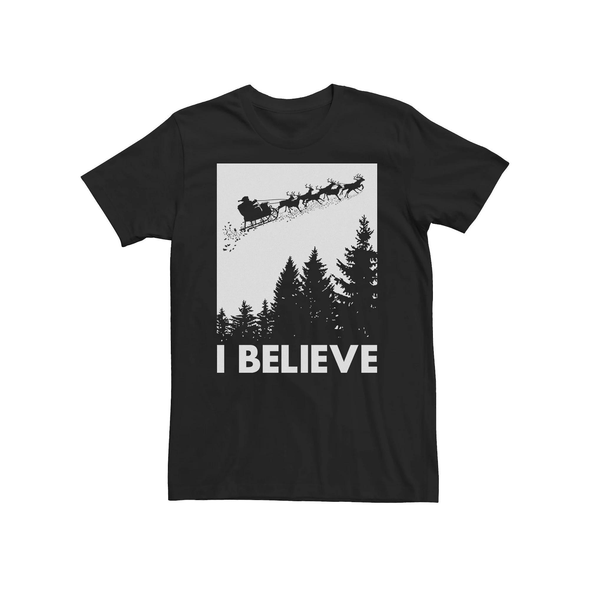 Big & Tall Santa Claus I Believe Reindeer Christmas Tee, Mens Product Image