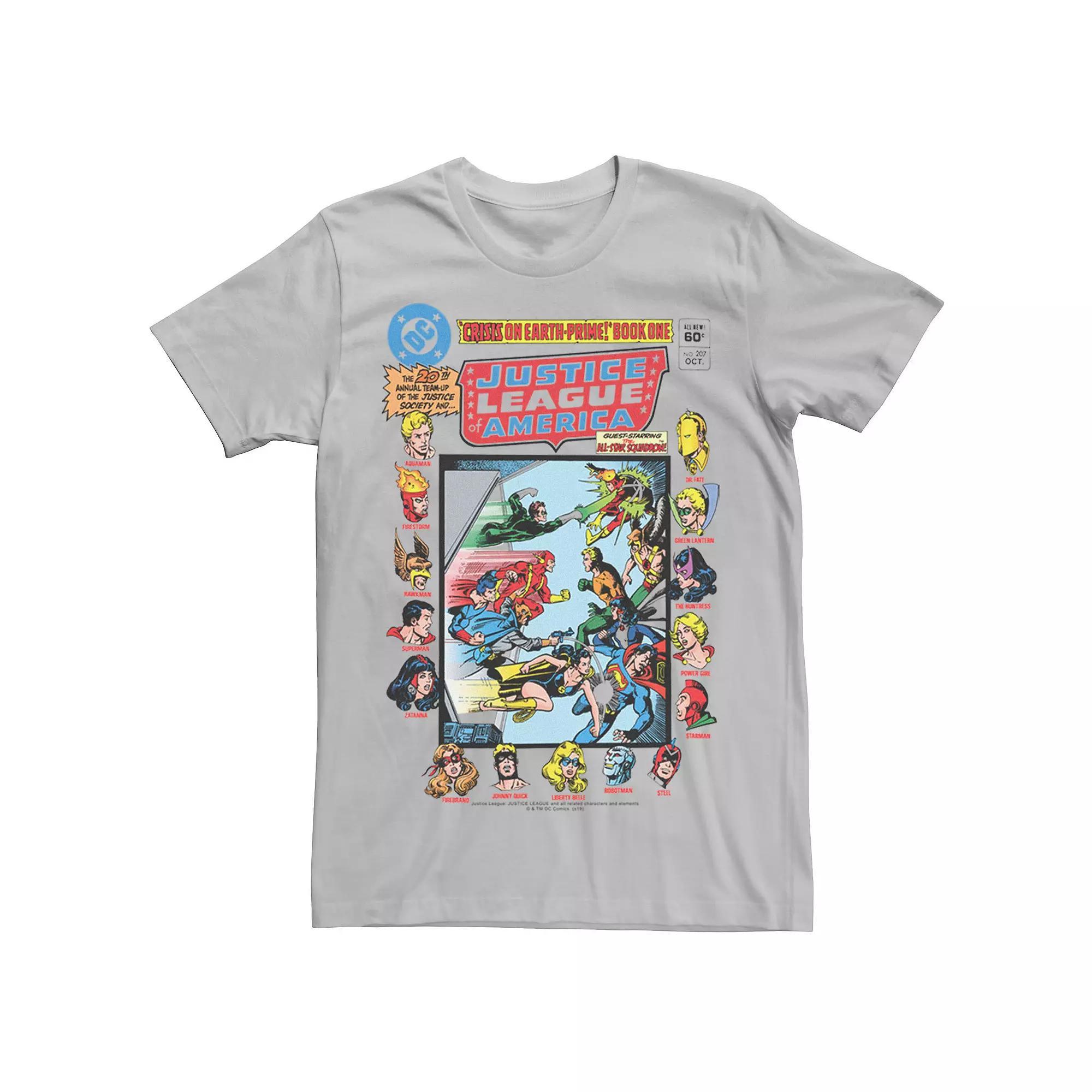 Mens Justice League Crisis On Earth Vintage Cover Tee Royal Grey Product Image