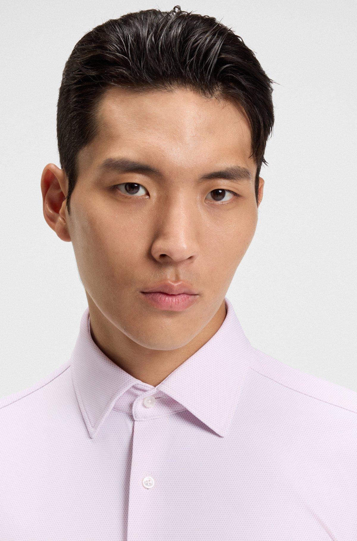 BOSS - Slim-fit shirt in performance-stretch structured fabric - light pink Product Image