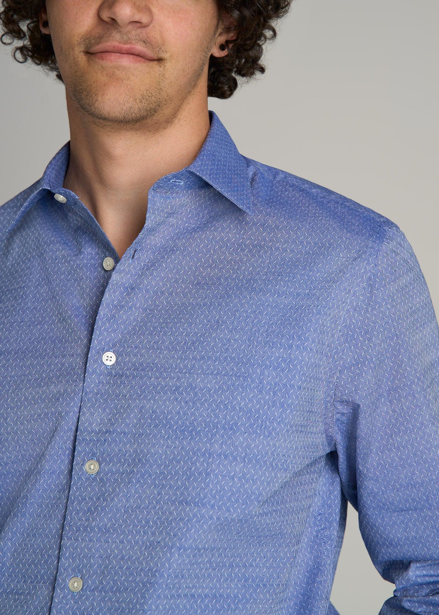 Premium Dress Shirt for Tall Men in Medium Blue Diagonal Product Image