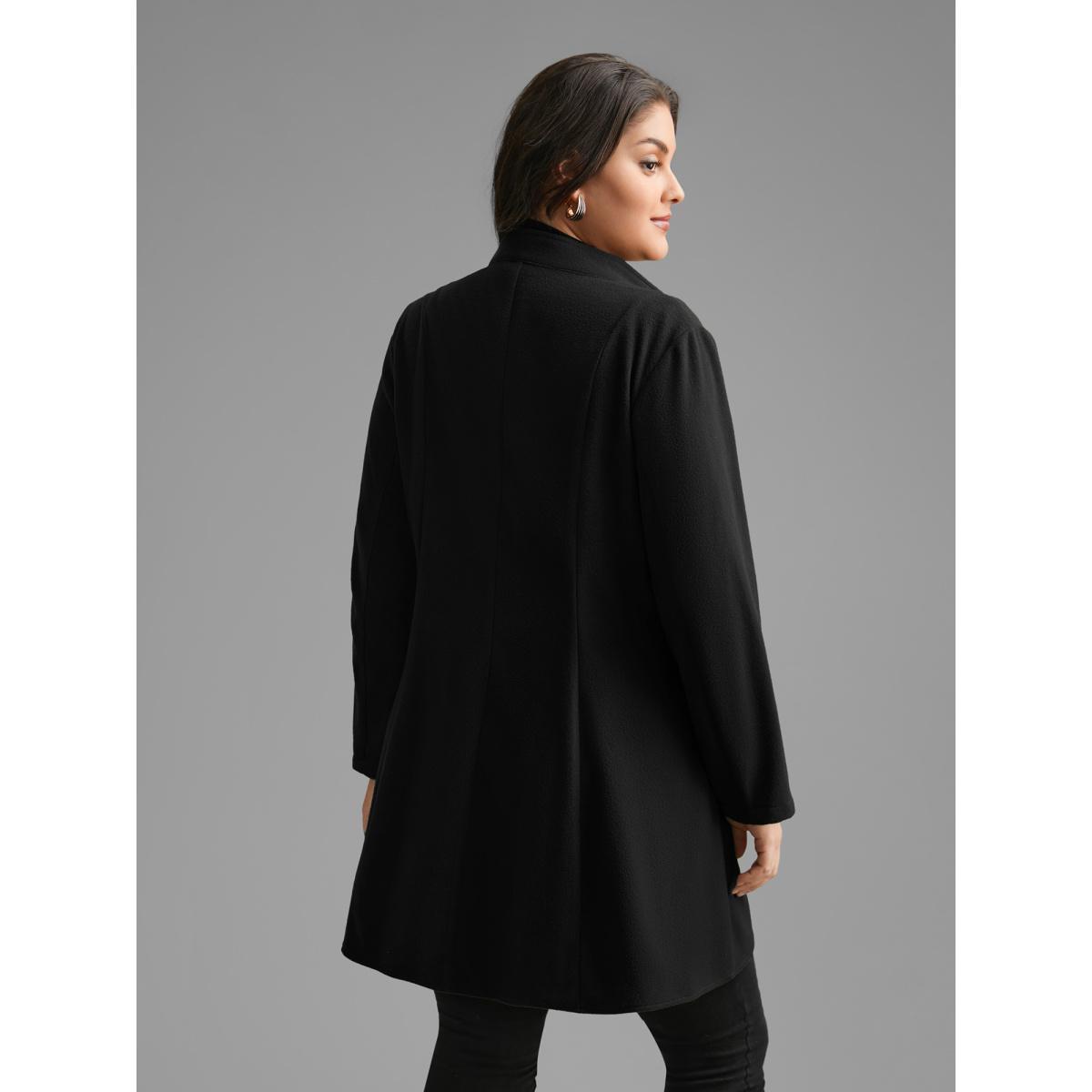 Plus Size Solid Wrap Button Up Asymmetrical Hem Coat Women Black Elegant Button Ladies Everyday Winter Coats BloomChic 30/6X Product Image