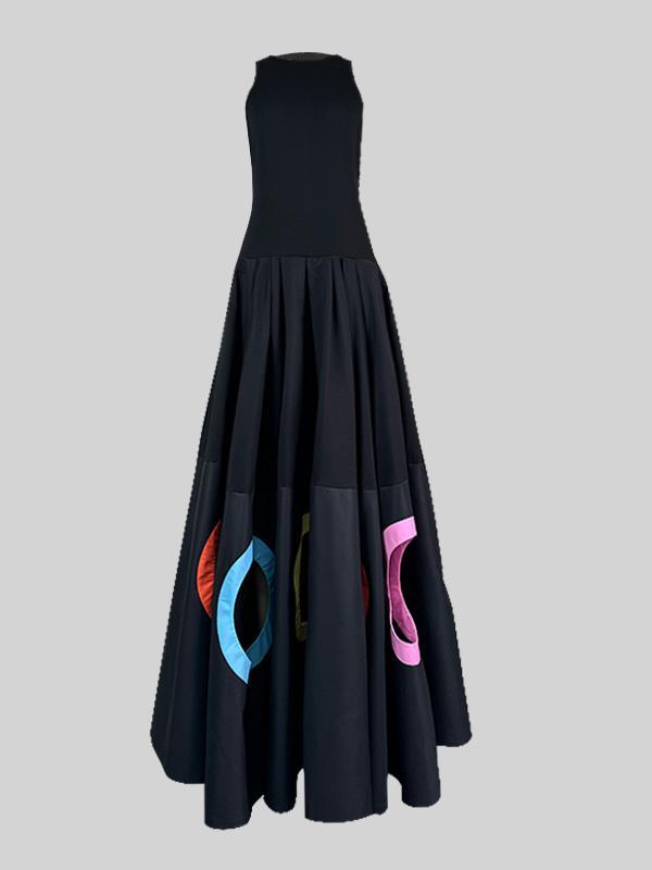 Sleeveless Hollow Pleated Split-Joint Round-neck Maxi Dresses Product Image
