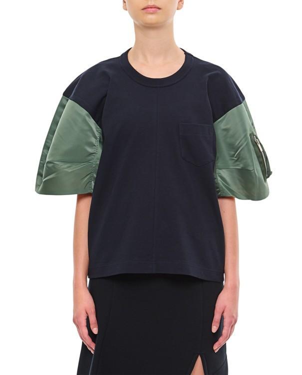 SACAI Nylon Twill X Cotton Jersey T-shirt In Blue Product Image