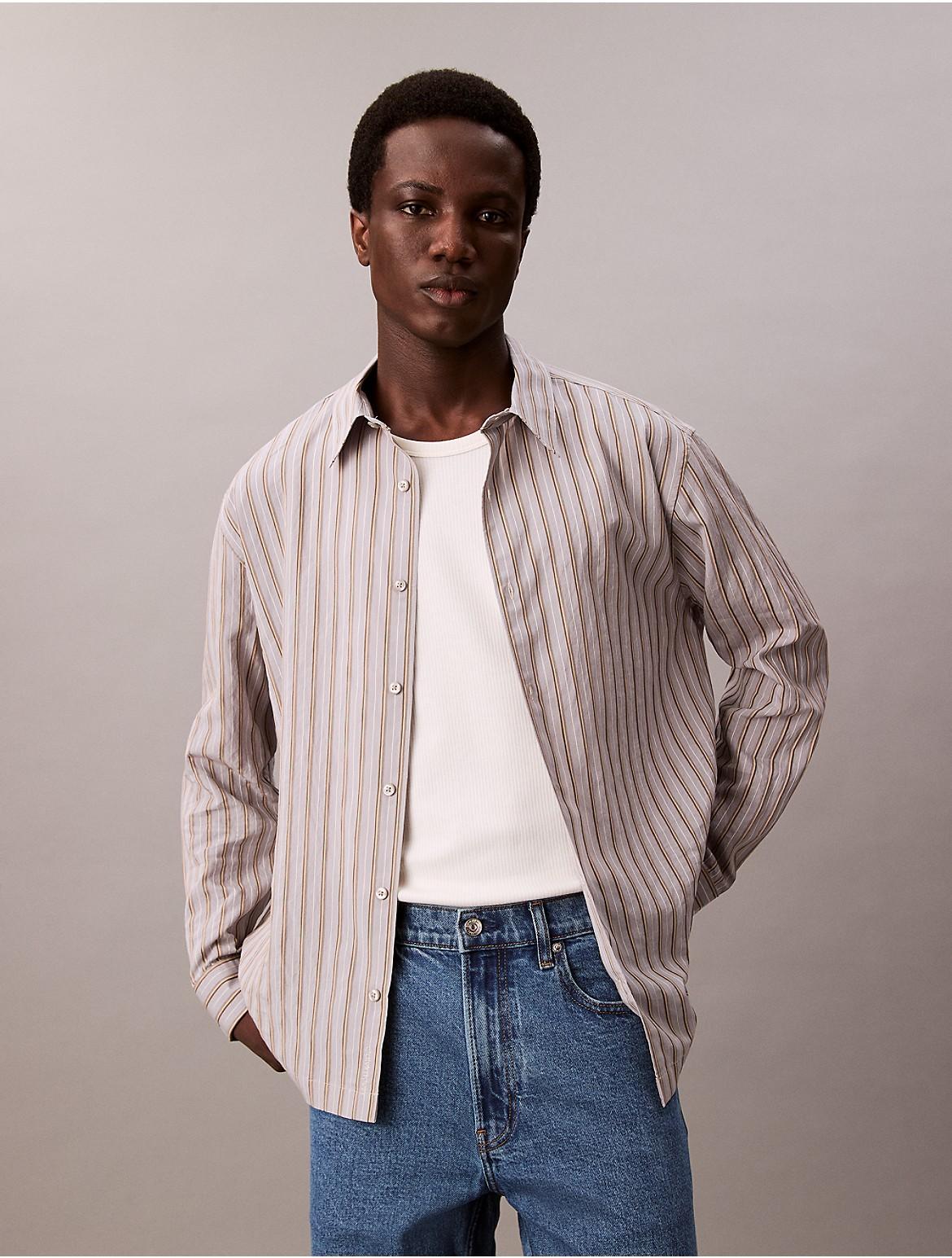 Calvin Klein Mens Stripe Relaxed Button-Down Shirt - White Product Image