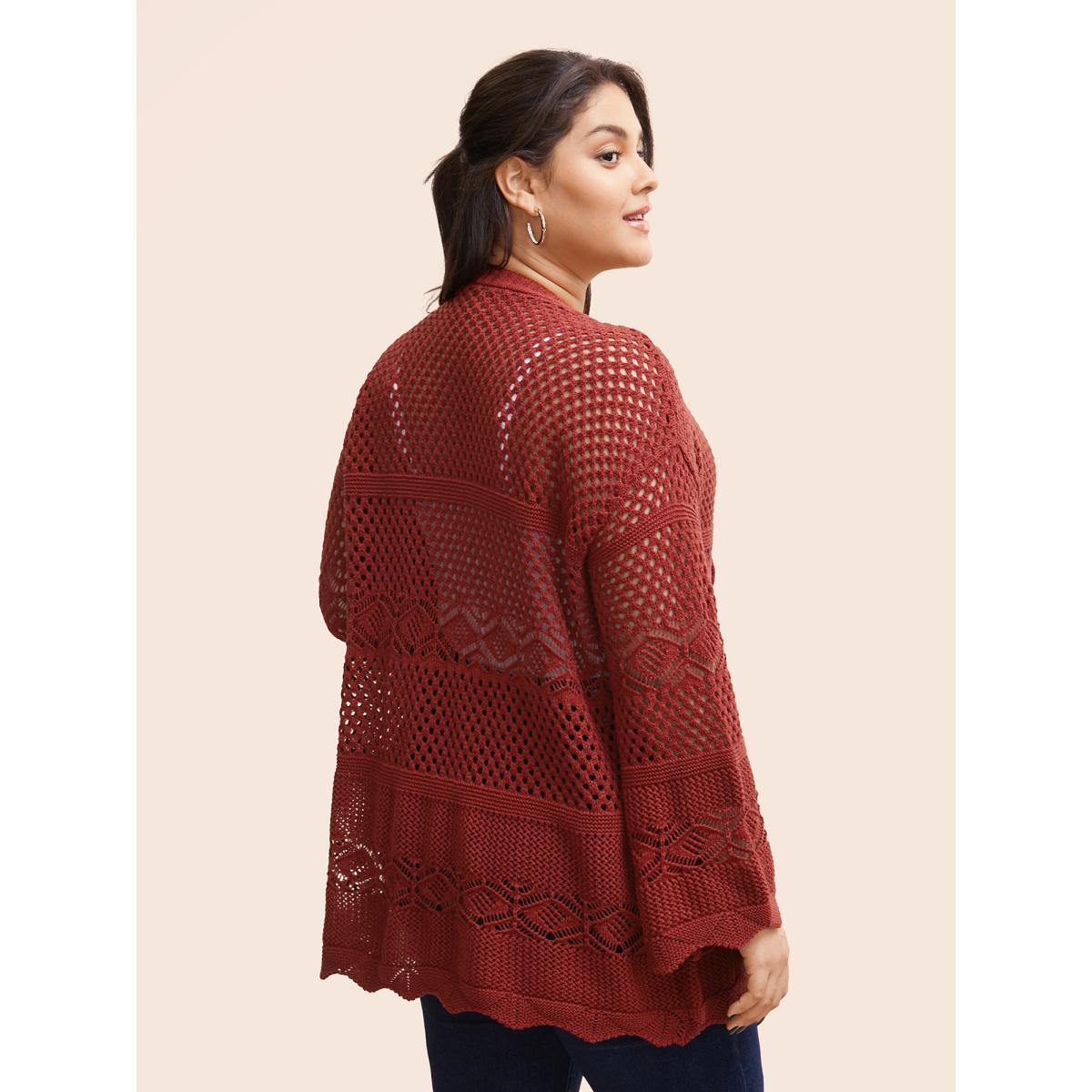 Plus Size Texture Tie Knot Bell Sleeve Cardigan Russet Women Casual Loose Three Quater Length Sleeve Everyday Cardigans BloomChic 14-16/1X Product Image