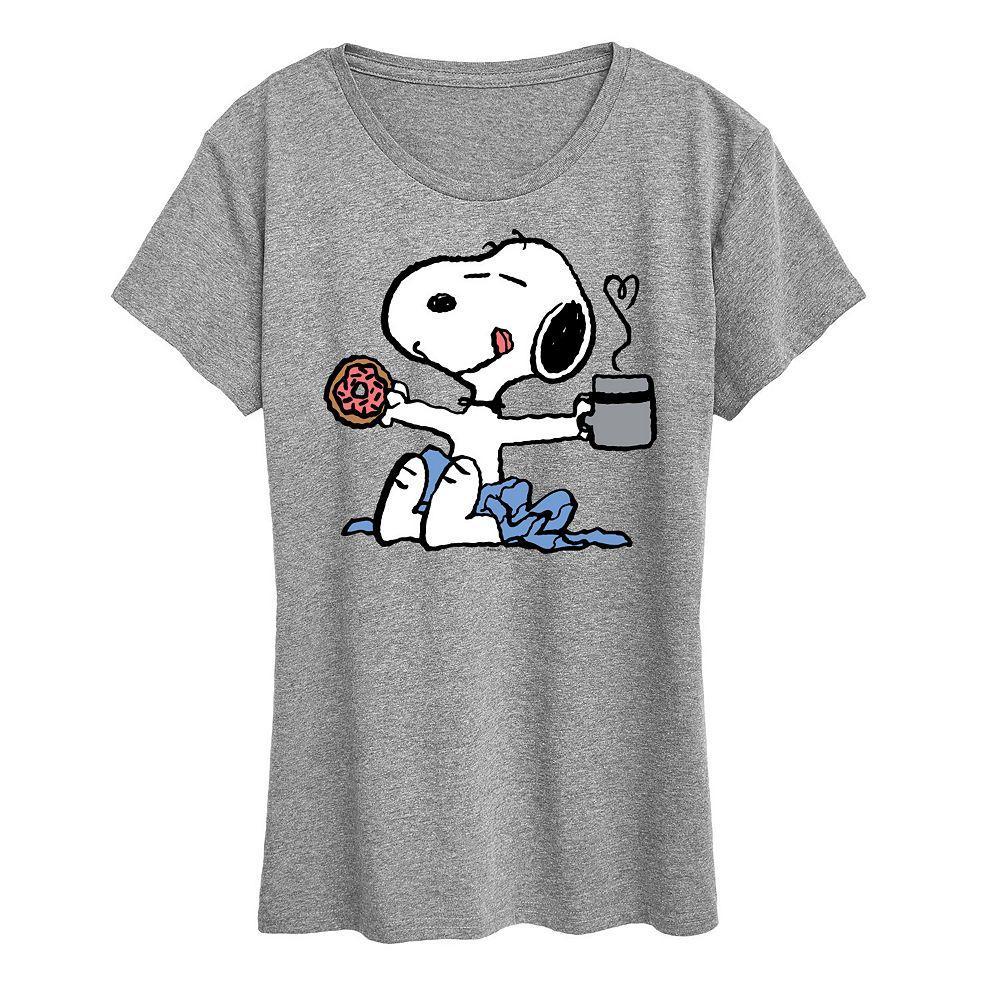 Womens Peanuts Donut Coffee Snoopy Graphic Tee Product Image