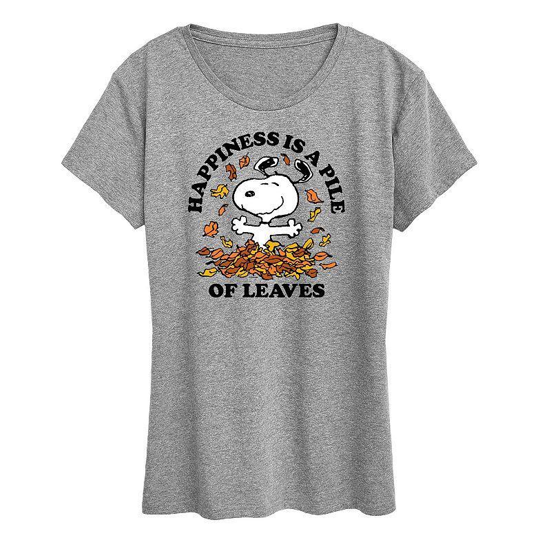 Women's Peanuts Snoopy Pile Of Leaves Graphic Tee, Girl's, Size: XL, White Product Image