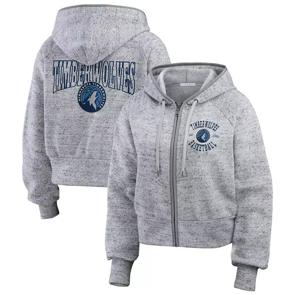 Women's WEAR by Erin Andrews  Heather Gray Atlanta Braves Speckled Fleece Cropped Full-Zip Hoodie, Size: Large, Grey Product Image