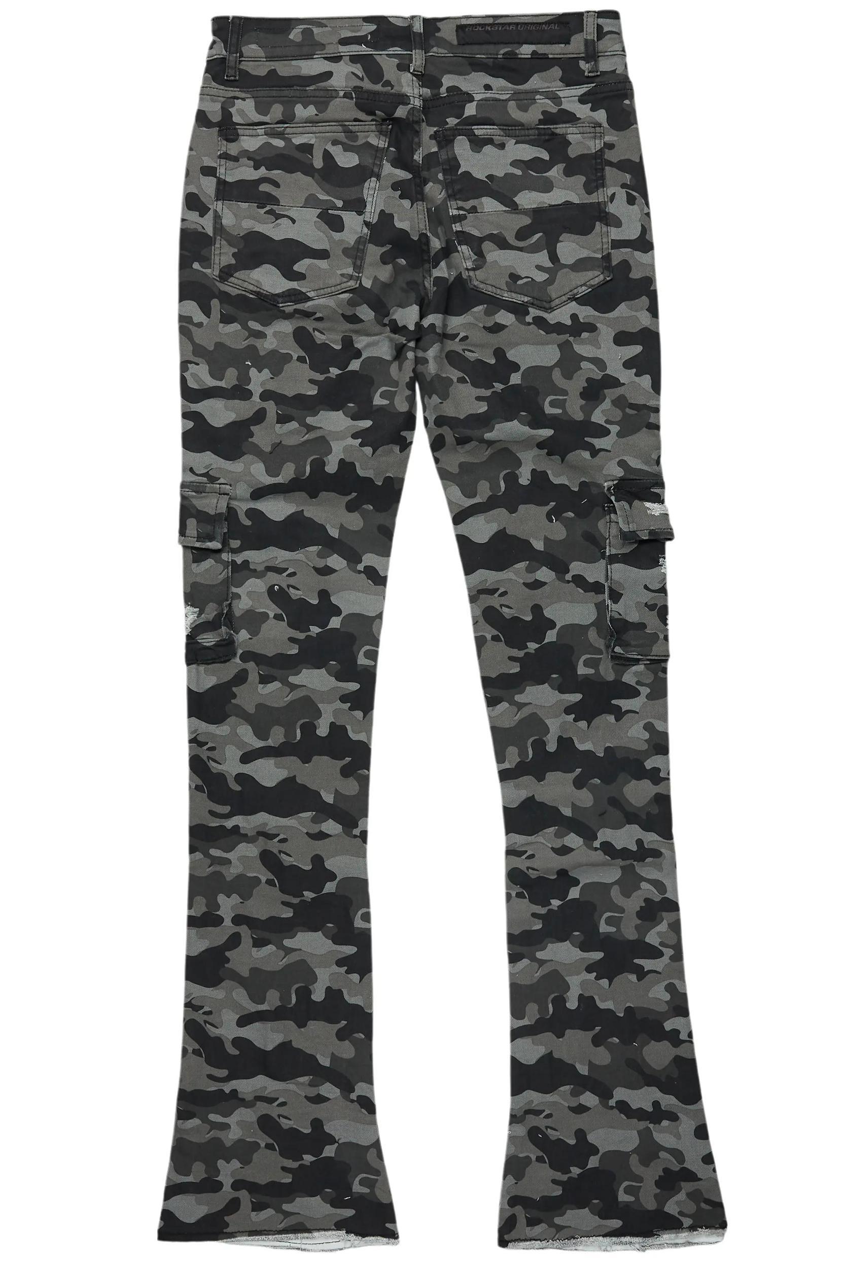 Zaid Grey Camo Stacked Flare Jean Male Product Image