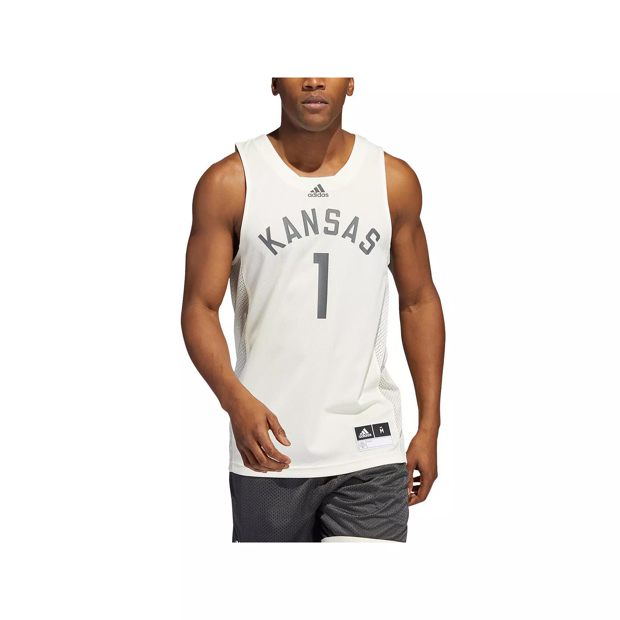 Men's adidas #1 Cream Kansas Jayhawks Reverse Retro Jersey, Size: Large, Beige Product Image