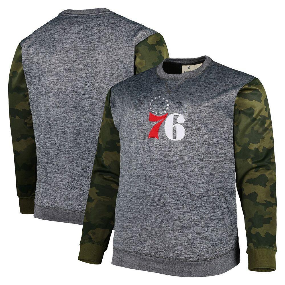 Men's Fanatics Branded Heather Charcoal Philadelphia 76ers Big & Tall Camo Stitched Sweatshirt, Size: 4XLT, 76r Charco Product Image