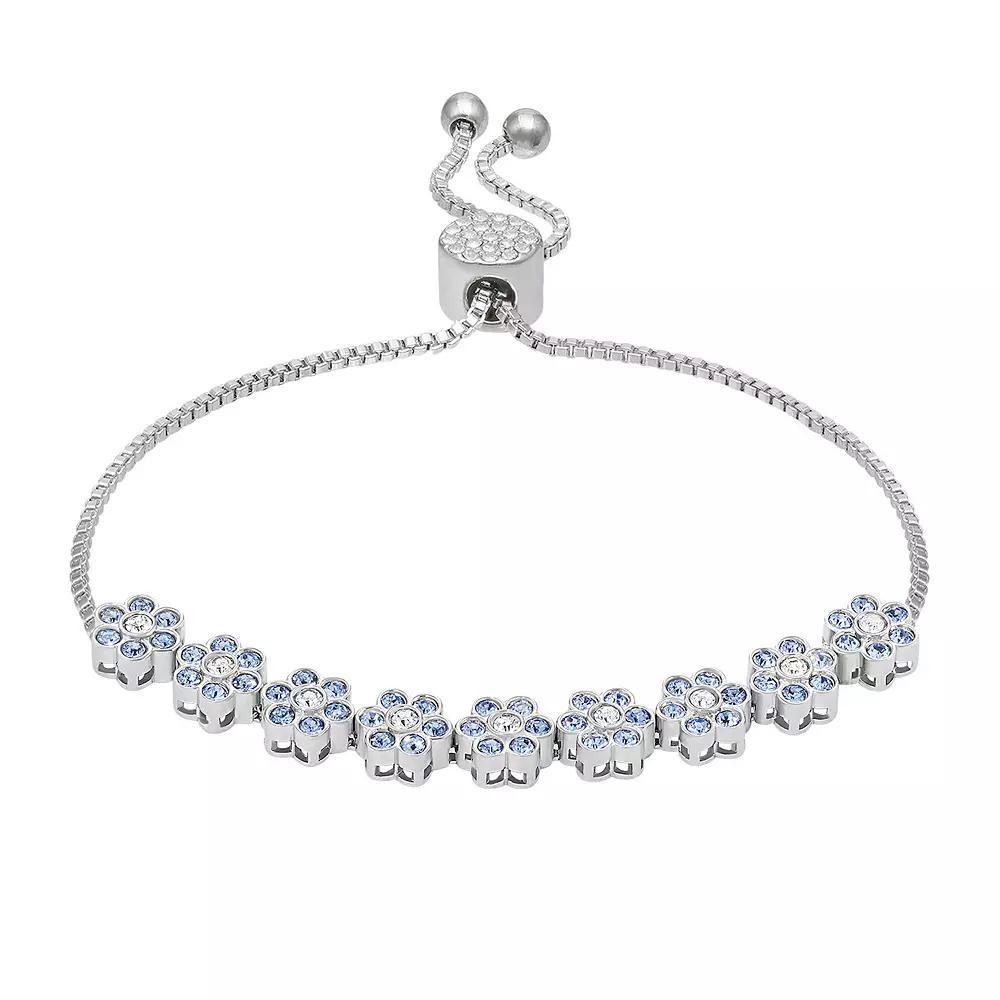 Brilliance Fine Silver Plated Crystal Flowers Bracelet, Womens Silver Tone Blue Product Image