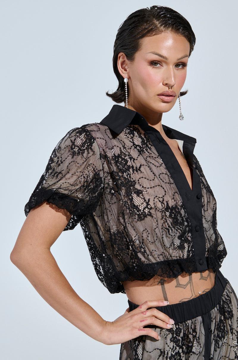 SHINE ON YOU LACE BUTTON DOWN TOP Product Image
