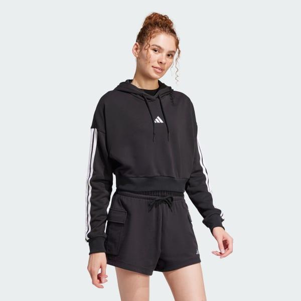 Women's adidas Essentials 3-Stripes French Terry Sportswear Hoodie, Size: XL, Black White Product Image