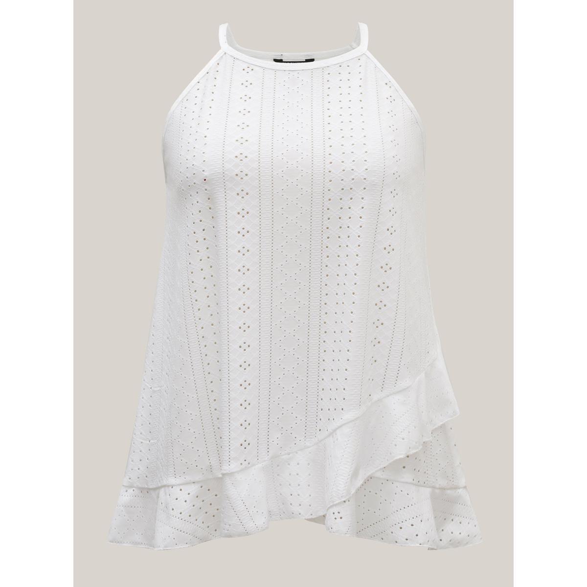 Plus Size Textured Knit Overlap Hem Tank Top Women Originalwhite Overlapping Round Neck Everyday-Casual Tank Tops Camis BloomChic 26/4X Product Image