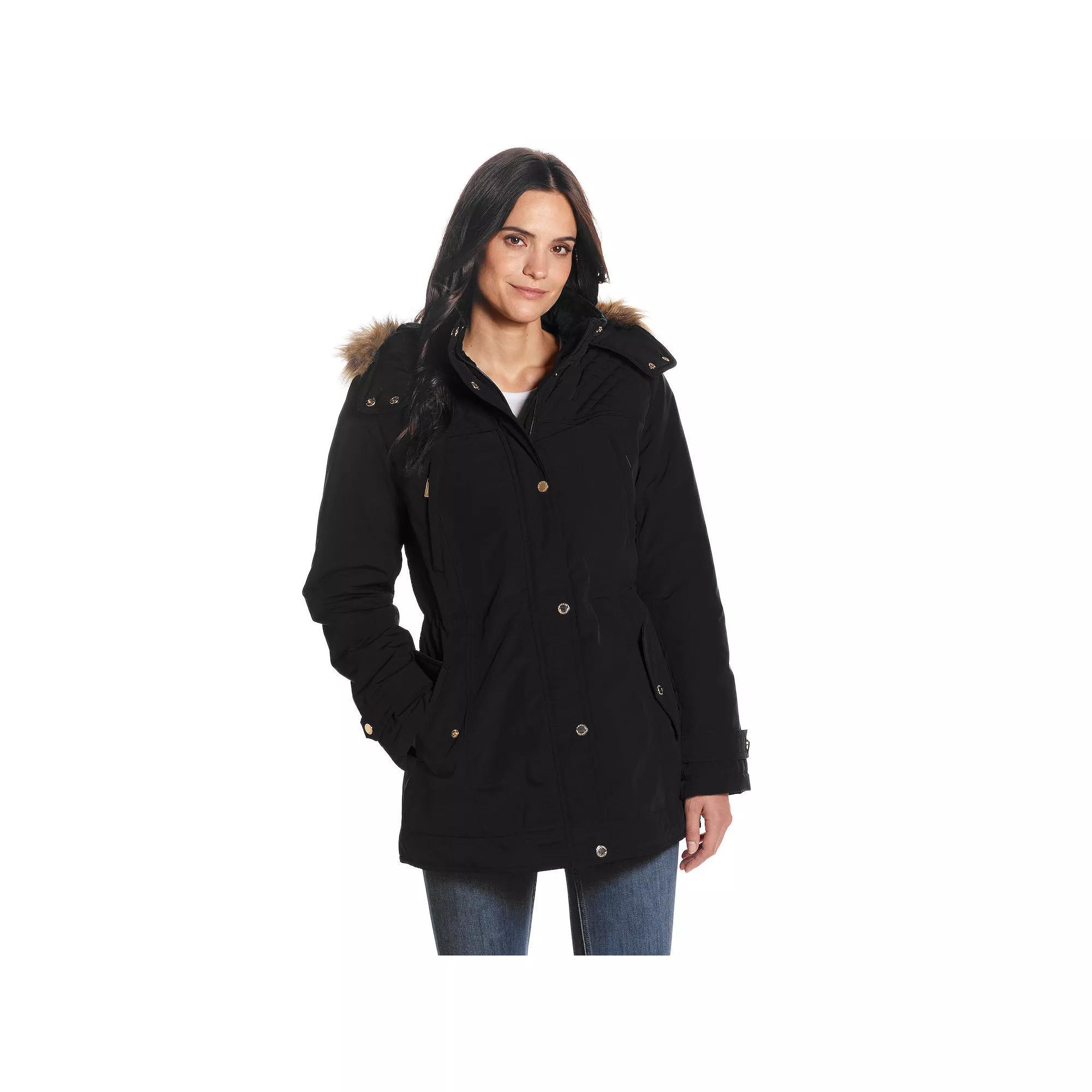 Women's Gallery Faux Fur Trim Hooded Heavyweight Stadium Jacket, Size: Medium, Blackberry Product Image