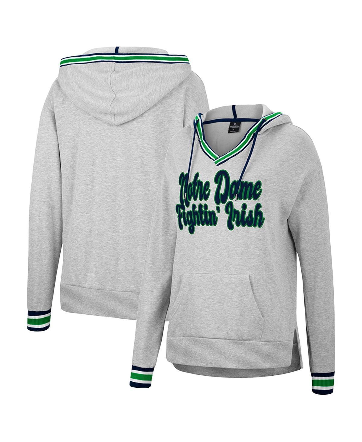 Women's Colosseum Heathered Gray Notre Dame Fighting Irish Andy V-Neck Pullover Hoodie, Size: Small, Grey Product Image