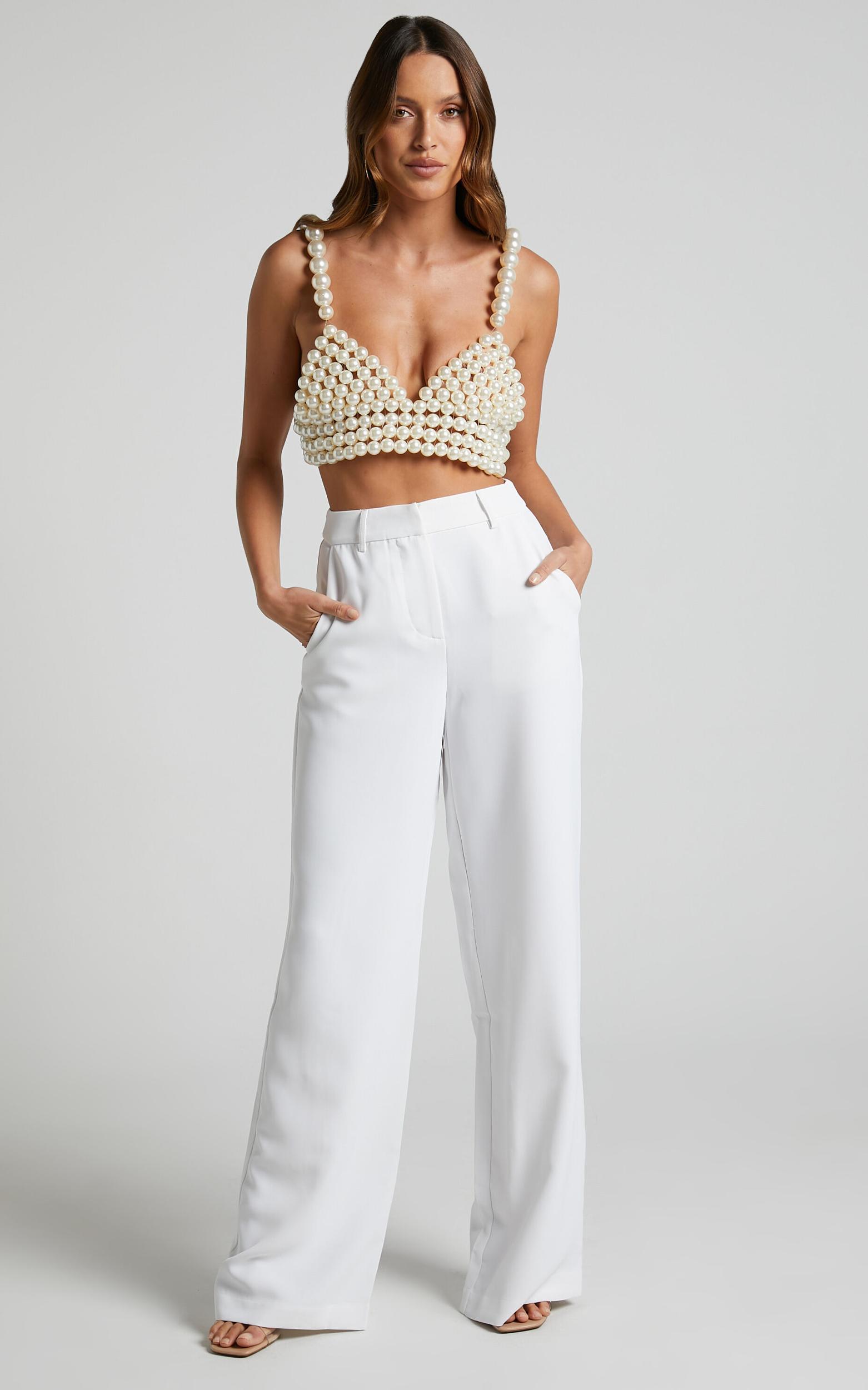 Bonnie Pants - High Waisted Tailored Wide Leg Pants in White Product Image