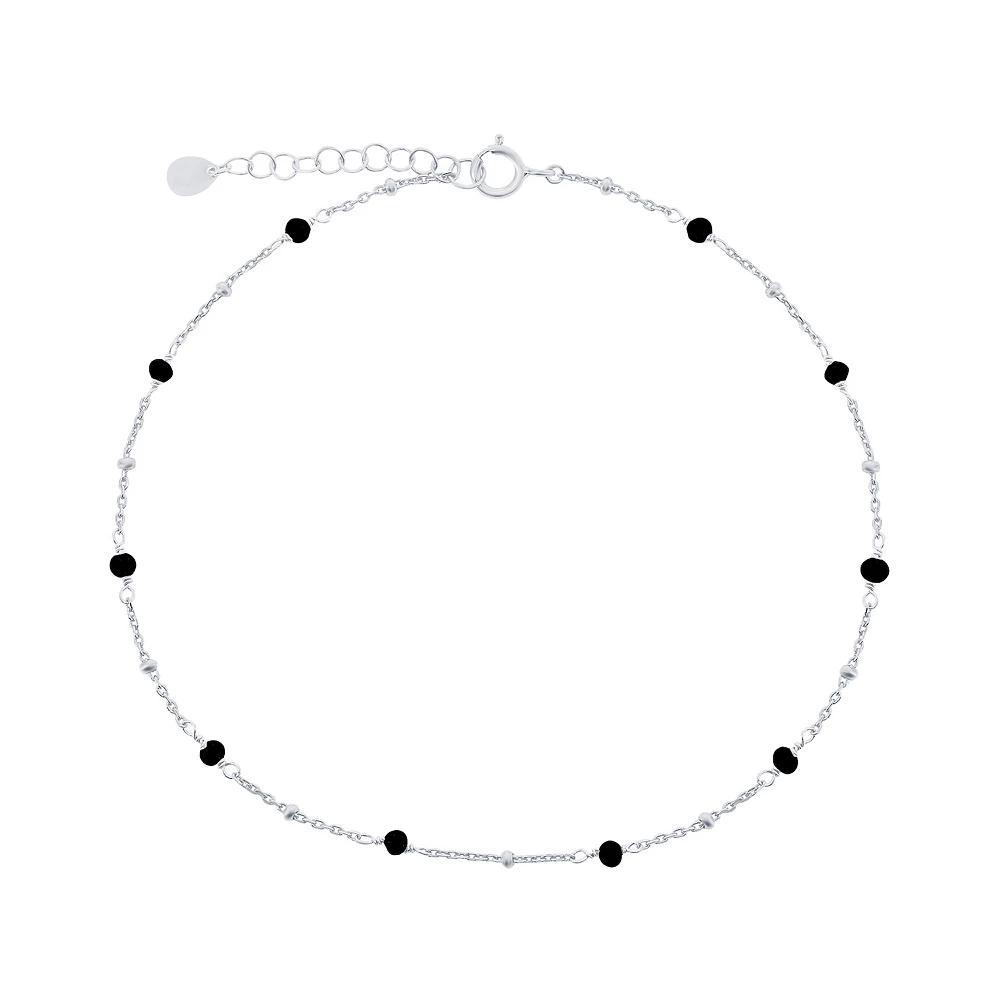 Argento Bella Sterling Silver Onyx Beaded Anklet, Women's, Size: 9-10" ADJ Product Image