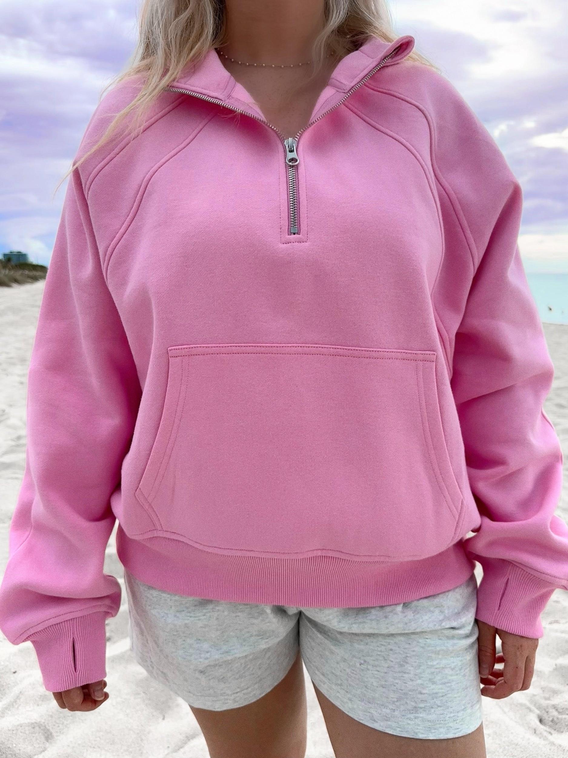 Sweet Pea Pink Pilates Detailed Waist Length Quarter Zip Hoodie Product Image