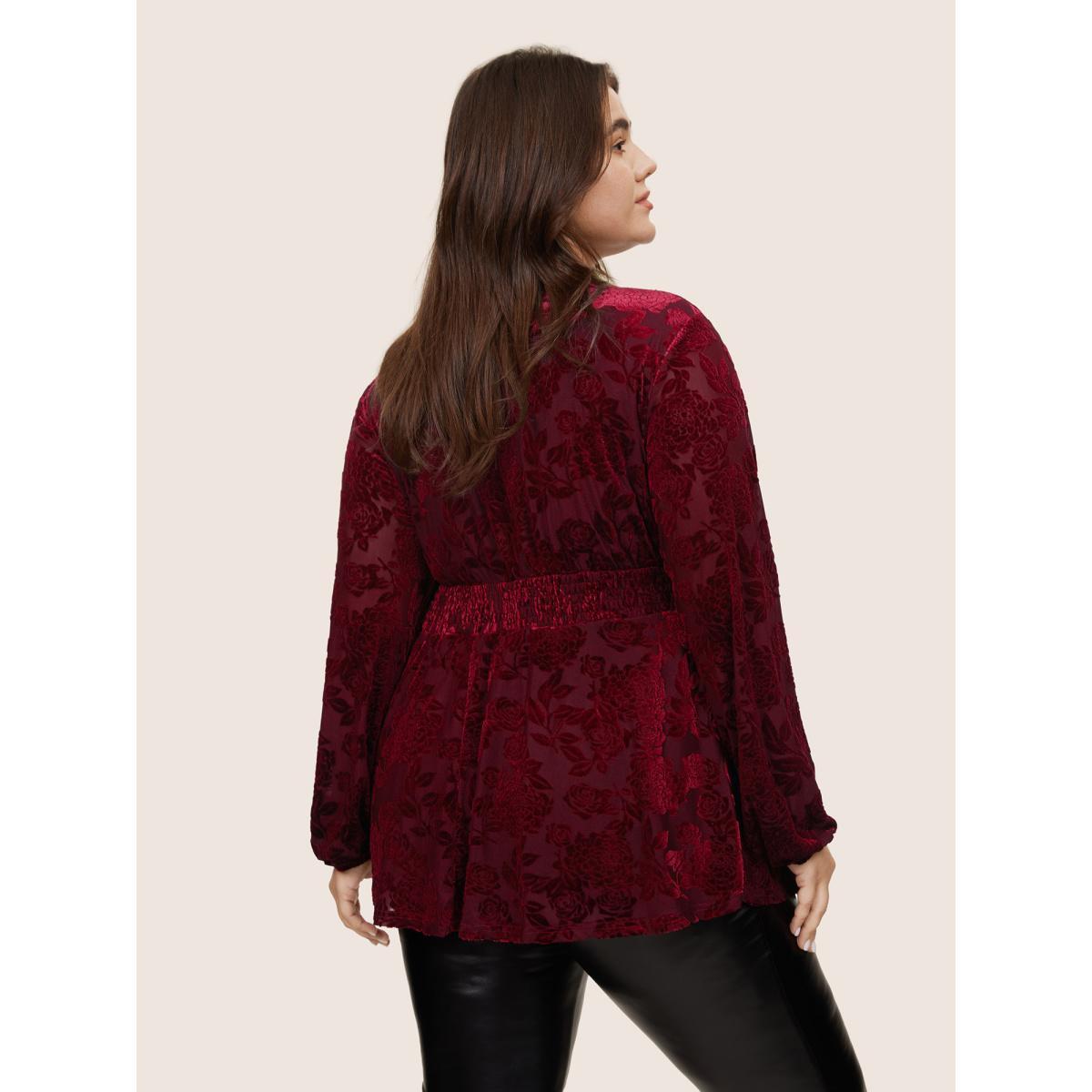 Plus Size Scarlet Velvet Keyhole Crochet Lace Blouse Women Glamour Long Sleeve Keyhole Cut-Out Party Blouses BloomChic 10/M Product Image