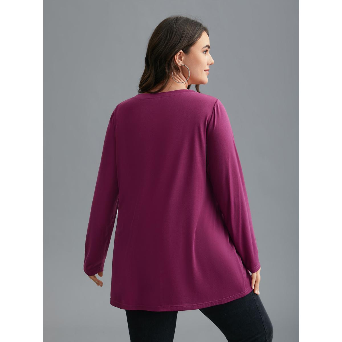 Plus Size Solid V Neck Basic T-shirt Deeppurplered Women Casual Non V-neck Loose Everyday T-shirts BloomChic 30/6X Product Image