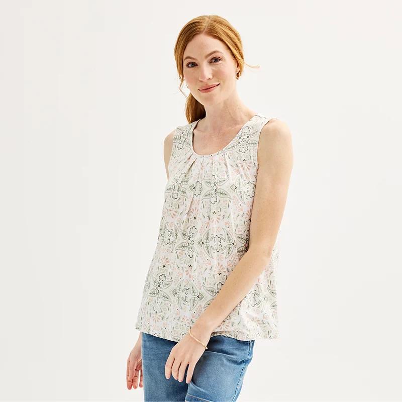 Women's Croft & Barrow® Pleated Tank Top, Size: XS, Peri White Boho Tile Product Image