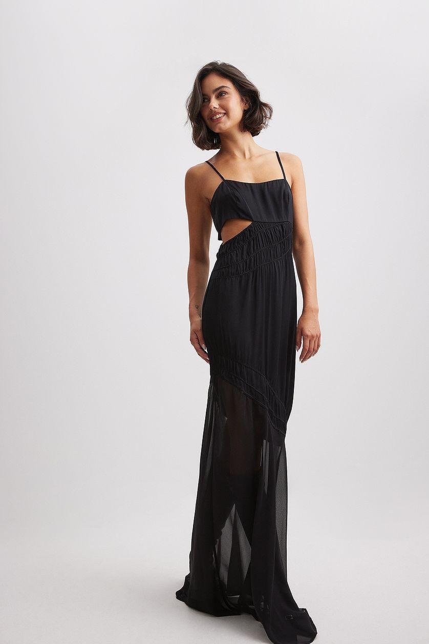 Ruched Satin Maxi Dress Product Image