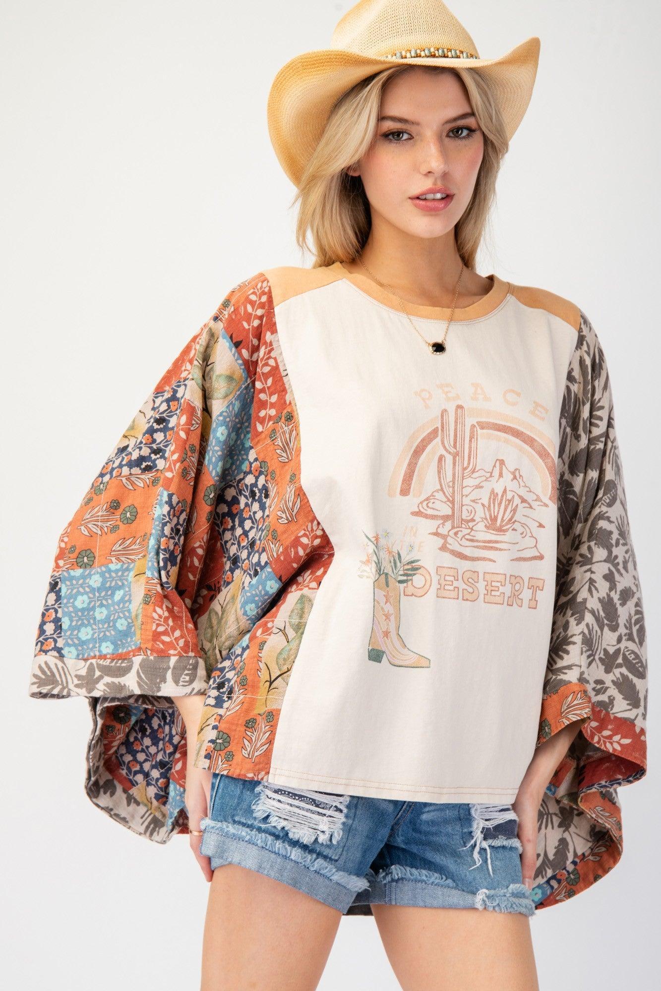 PRINT MIX QUILTED PONCHO Product Image