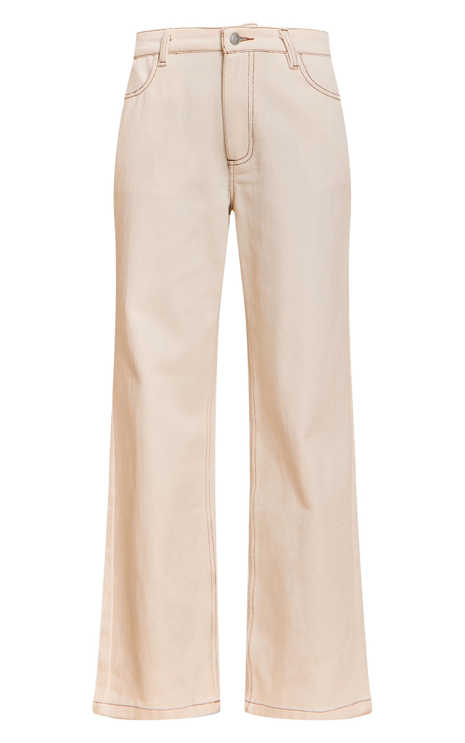 Petite Ecru Wide Leg Mid Rise Jeans Product Image
