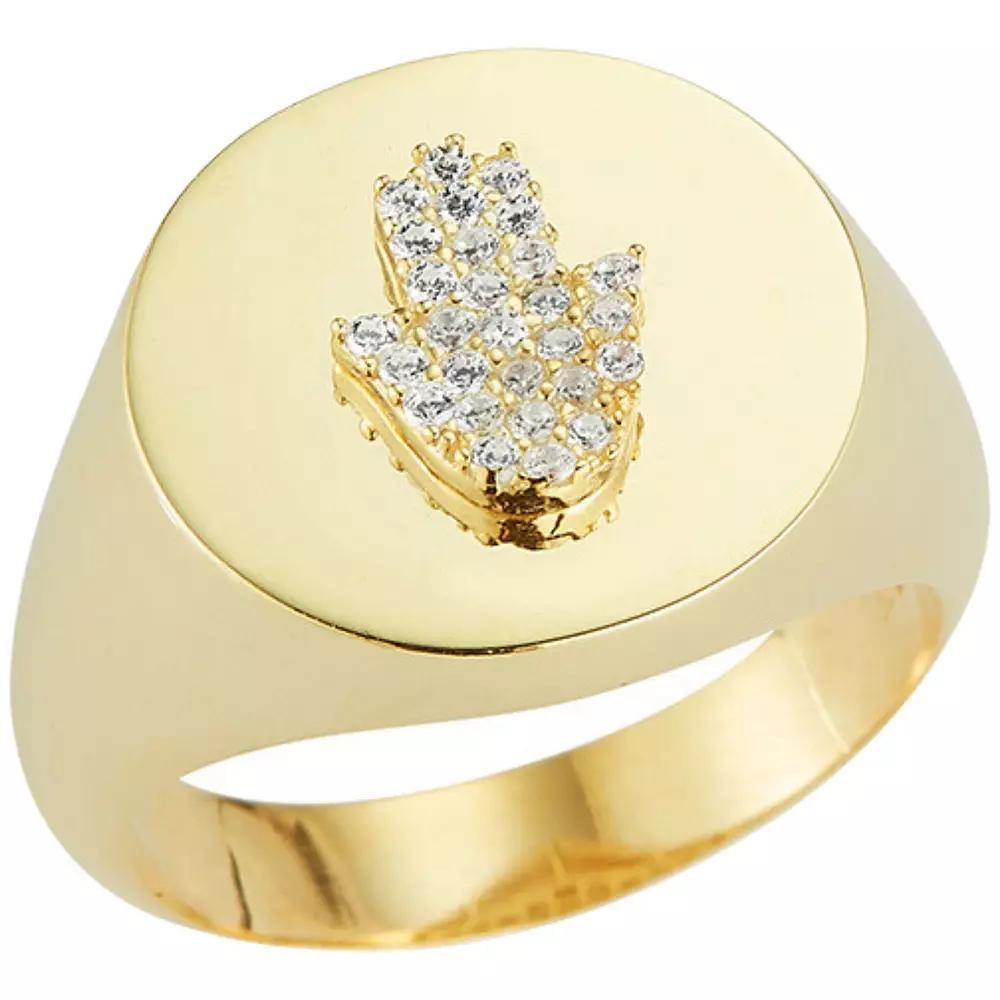 Sunkissed Sterling Cubic Zirconia Hamsa Signet Ring, Women's, Size: 7, Gold Tone Product Image