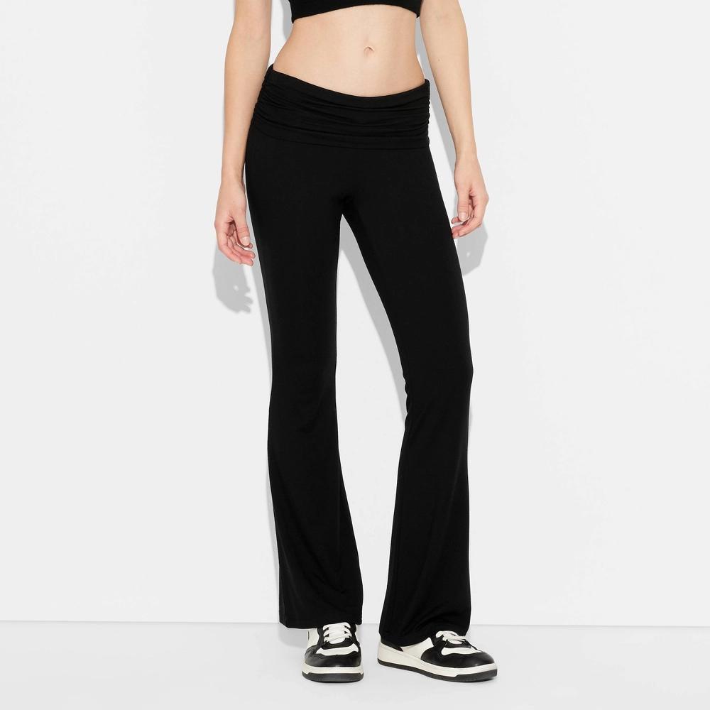 Women's Mid-Rise Foldover Flare Pants - Wild Fable™ Black S: Slim Fit, Elastic Waist, 30.75" Inseam Product Image