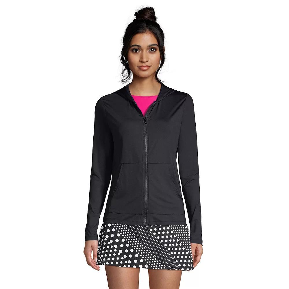Petite Lands' End UPF 50 Hooded Full-Zip Long Sleeve Rash Guard, Women's, Size: XS Petite, Black Product Image