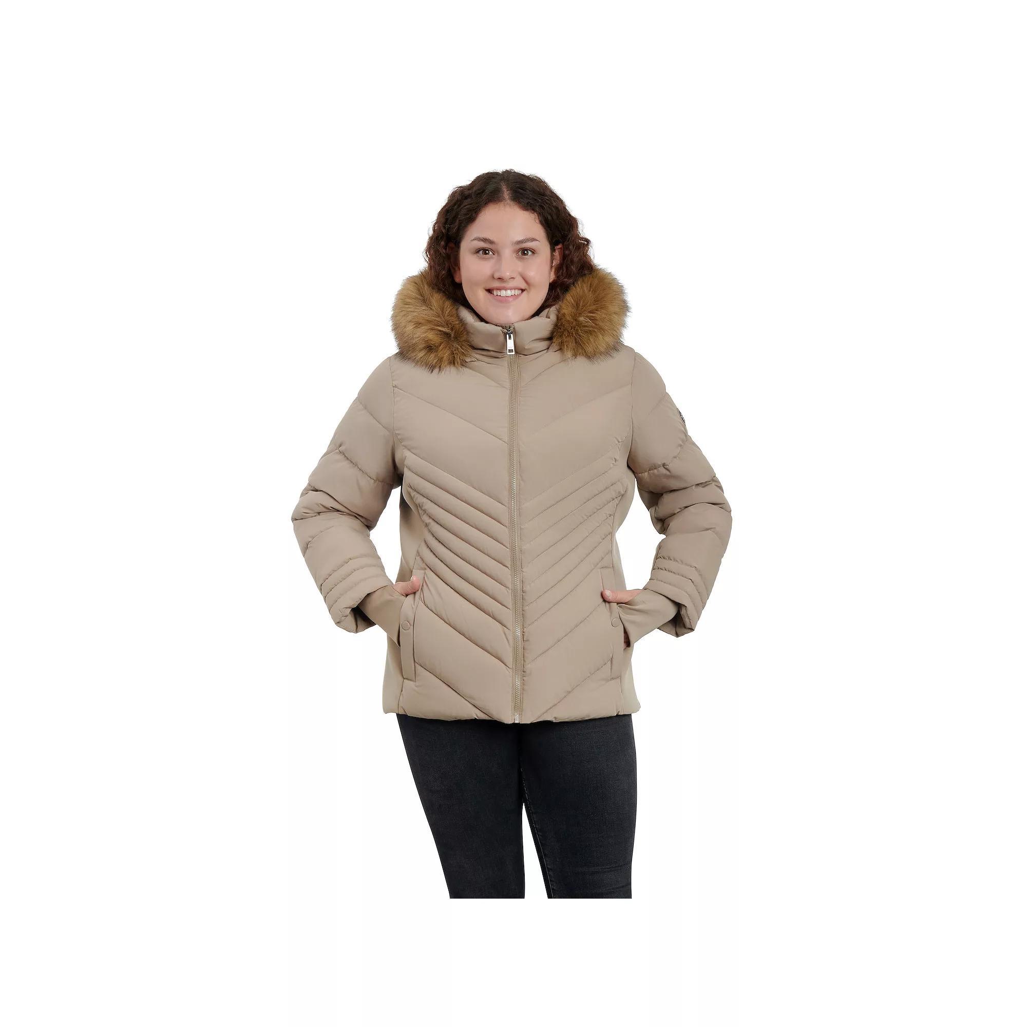 Plus Size London Fog Faux-Fur Hood Active Puffer Jacket, Women's, Size: 3XL, Brown Product Image