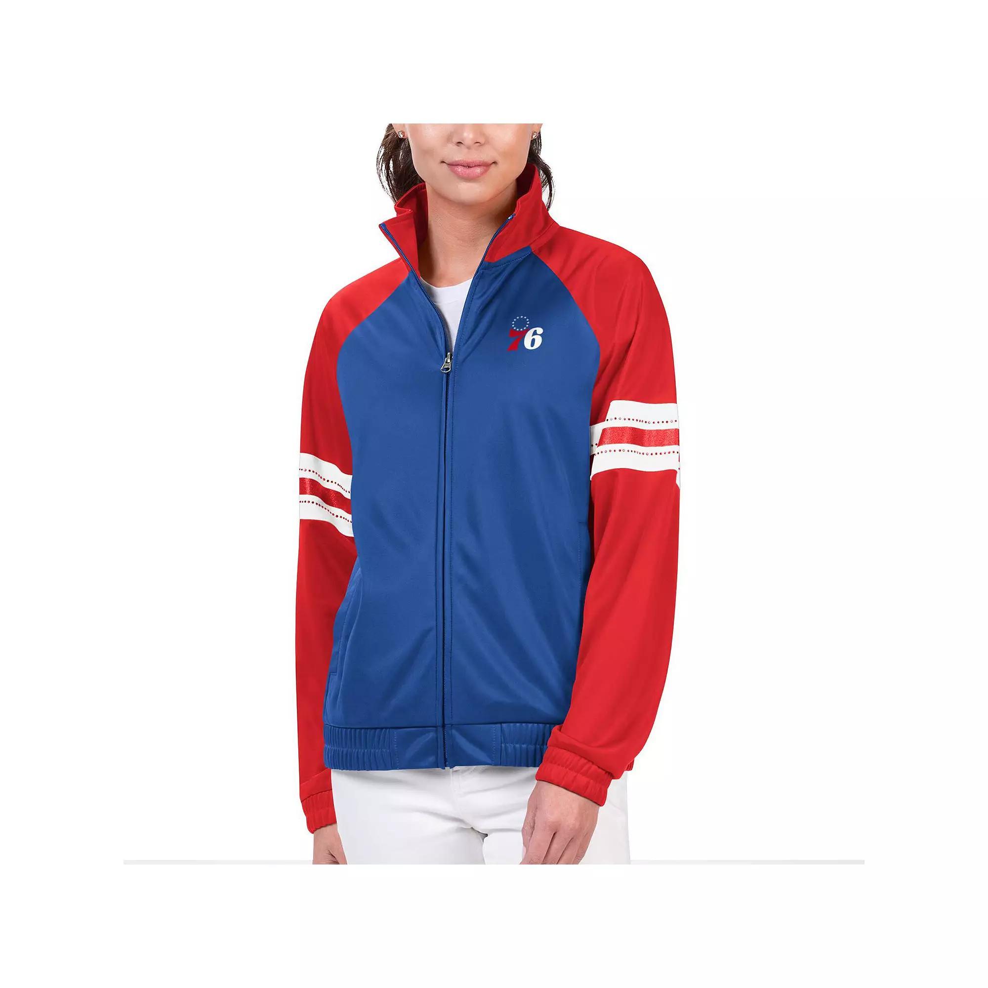 Women's G-III 4Her by Carl Banks Royal Philadelphia 76ers Main Player Raglan Rhinestone Full-Zip Track Jacket, Size: 2XL, 76r Blue Product Image