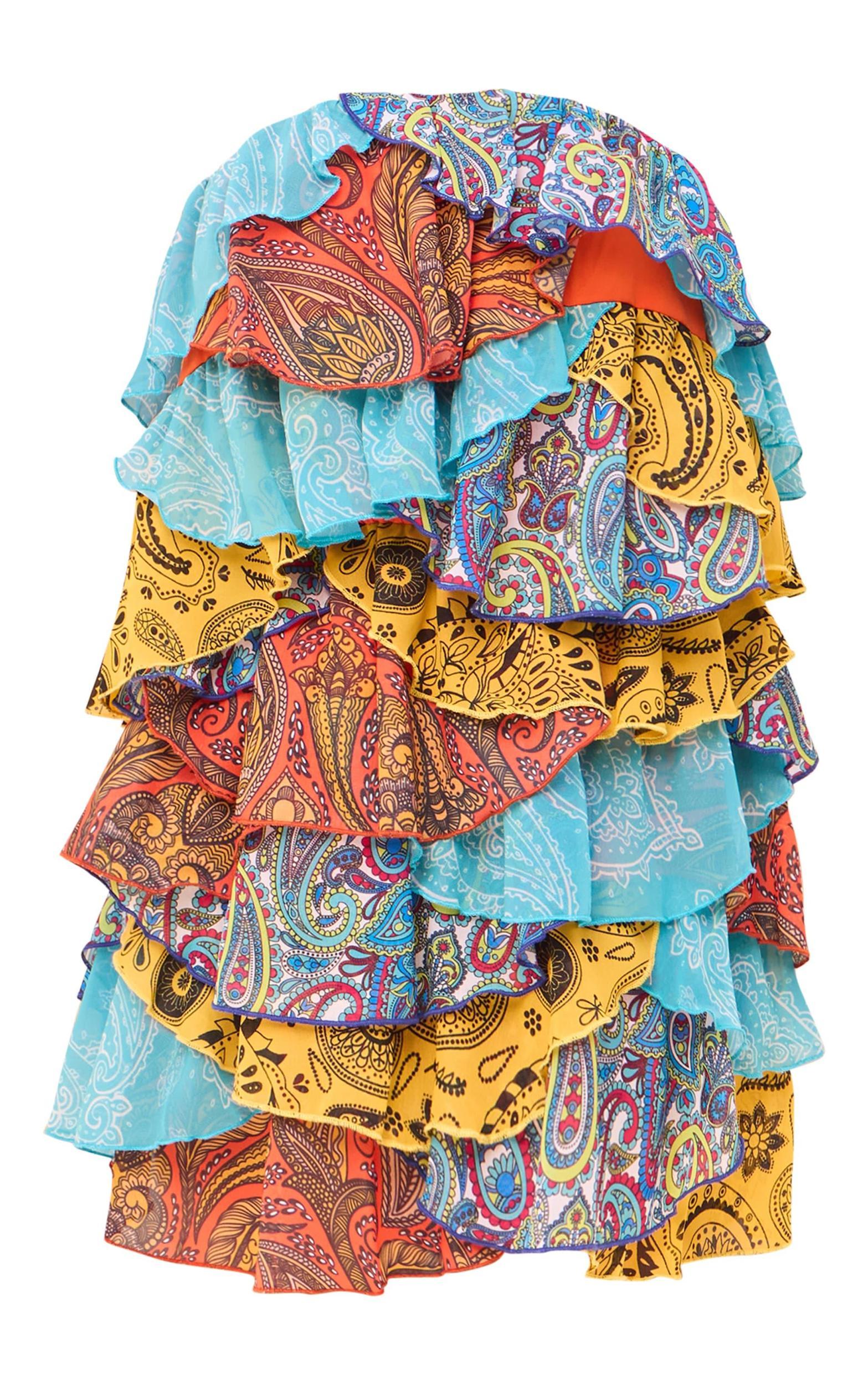 Multi Patchwork Paisley Print Tiered Mini Dress Product Image