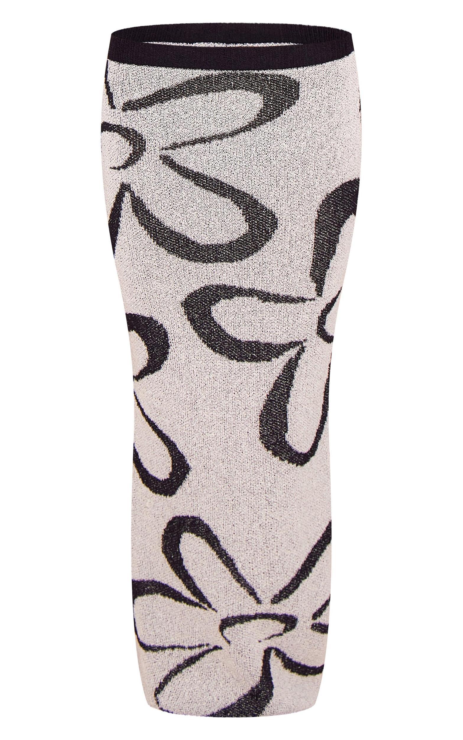 Monochrome Towel Knit Flower Detail Maxi Skirt Product Image