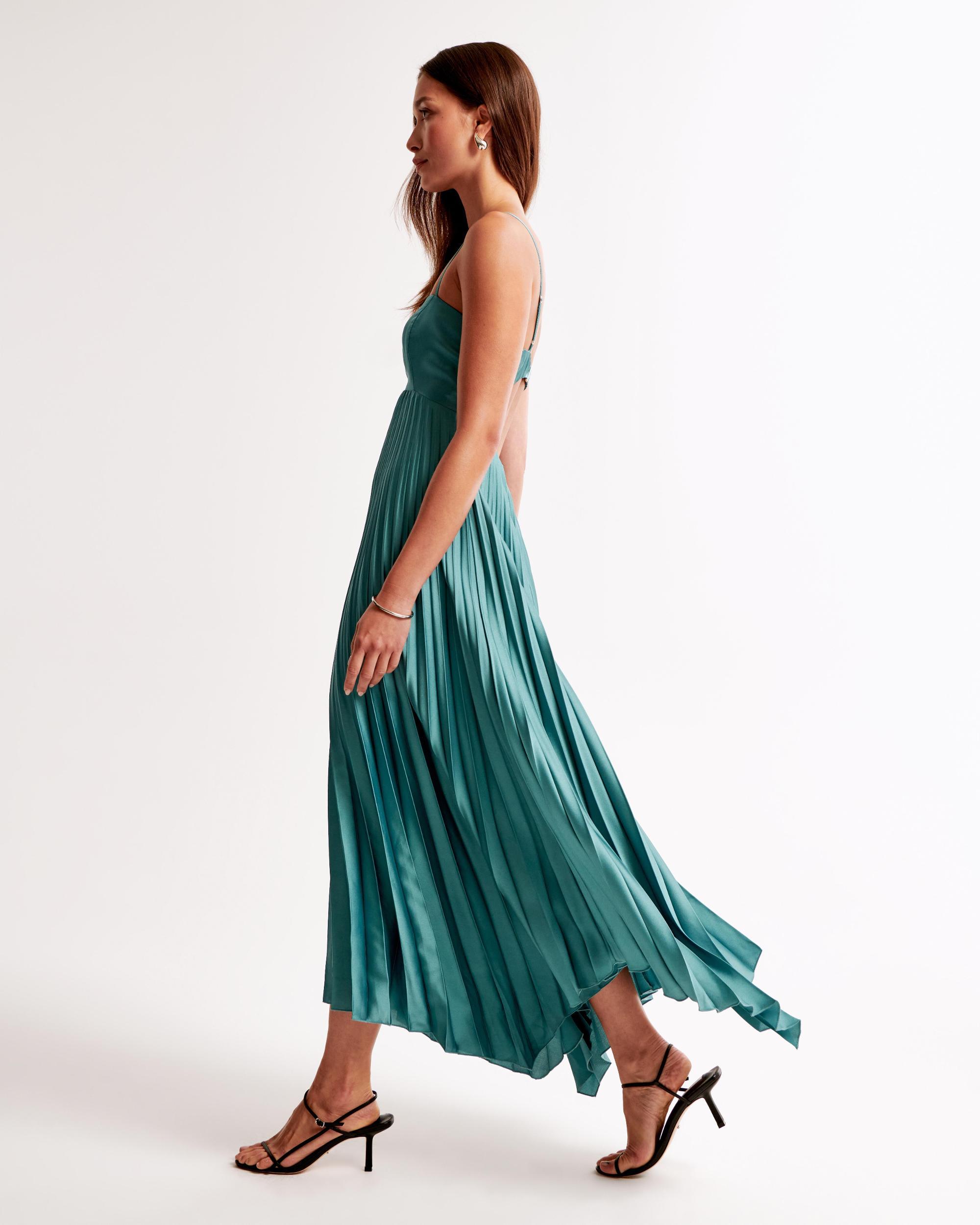 The A&F Giselle Clasp-Back Pleated Midi Dress Product Image