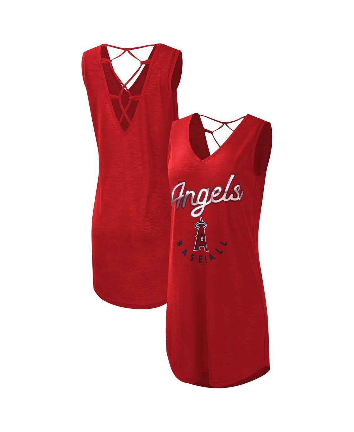Women's G-III 4Her by Carl Banks Red Los Angeles Angels Game Time Slub Beach V-Neck Cover-Up Dress, Size: Large Product Image