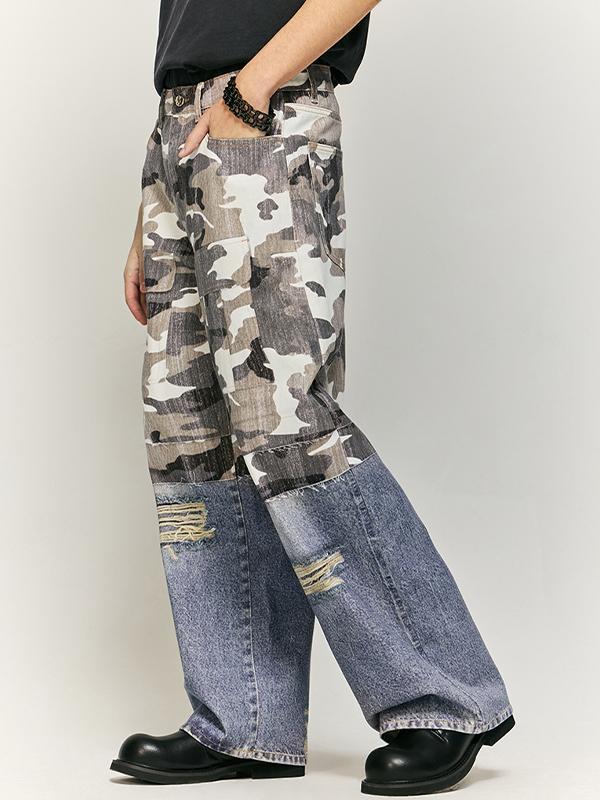 Retro Camouflage Print Heavyweight Jeans Product Image